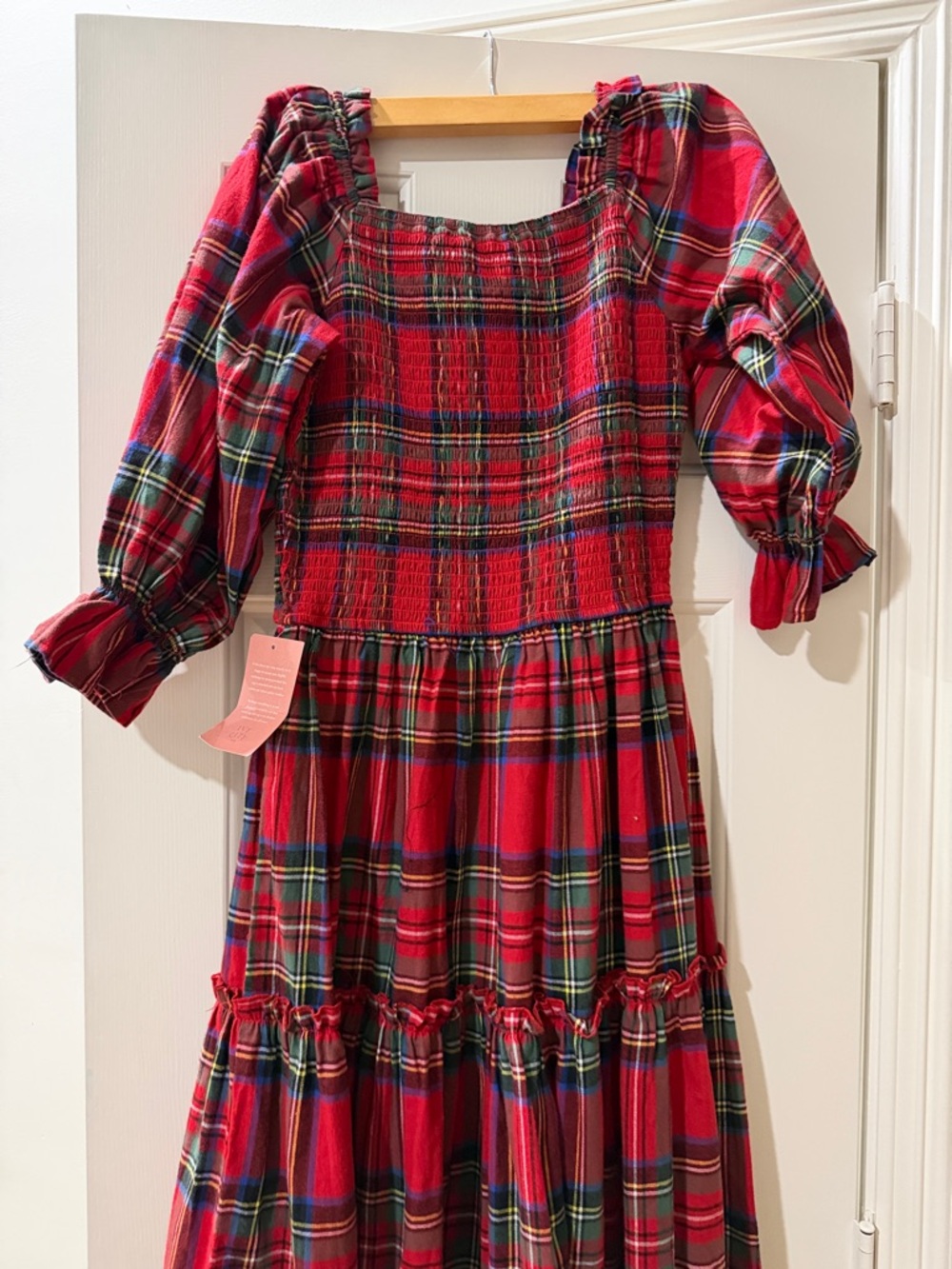 Ivy City Co Red Plaid Tiered Smocked Dress - Picture 4 of 5